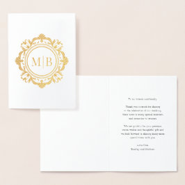 Verziert Floral Monogram Wedding Vielen Dank Folienkarte