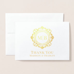 Verziert Floral Monogram Wedding Vielen Dank Folienkarte