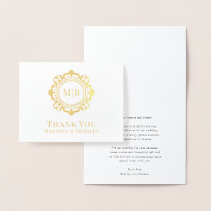 Verziert Floral Monogram Wedding Vielen Dank Folienkarte