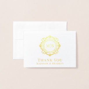 Verziert Floral Monogram Wedding Vielen Dank Folienkarte
