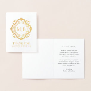 Verziert Floral Monogram Wedding Vielen Dank Folienkarte