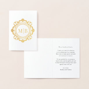 Verziert Floral Monogram Wedding Vielen Dank Folienkarte