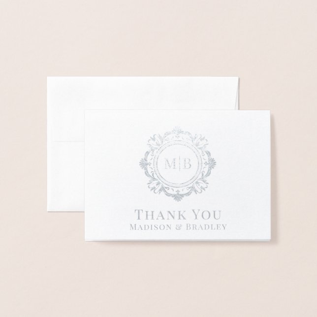 Verziert Floral Monogram Wedding Vielen Dank Folienkarte (Vorderseite mit Umschlag)