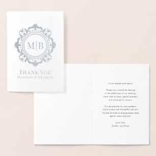 Verziert Floral Monogram Wedding Vielen Dank Folienkarte