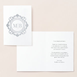 Verziert Floral Monogram Wedding Vielen Dank Folienkarte