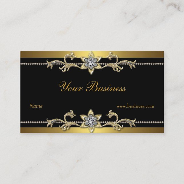 Verziert Gold Black Elegany Classy Jewel Visitenkarte (Vorderseite)