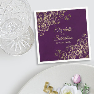 Verziert Gold Filigree Elegante Plum Lila Hochzeit Serviette