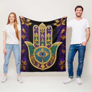Verziert Gold Third Eye Hamsa Fleecedecke