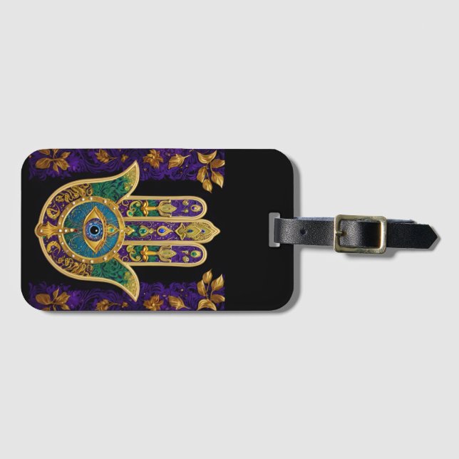 Verziert Gold Third Eye Hamsa Gepäckanhänger (Vorderseite (Horizontal))