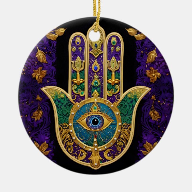 Verziert Gold Third Eye Hamsa Keramik Ornament (Vorne)