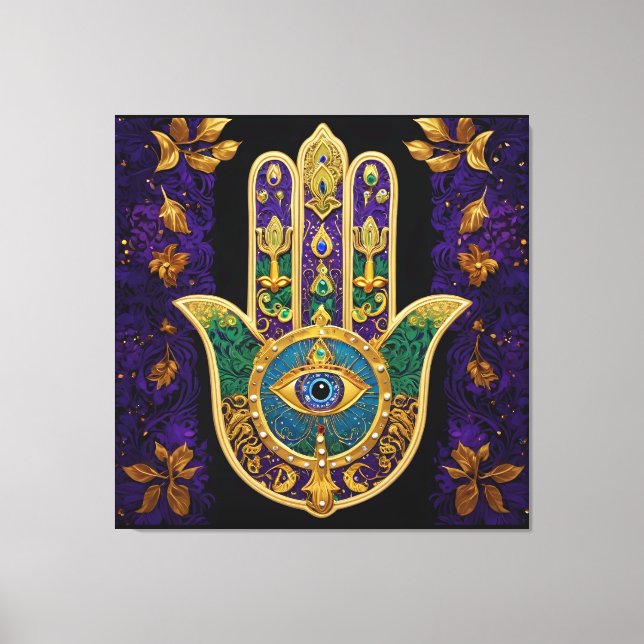 Verziert Gold Third Eye Hamsa Leinwanddruck (Vorderseite)