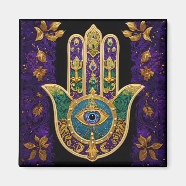 Verziert Gold Third Eye Hamsa Magnet (Vorne)