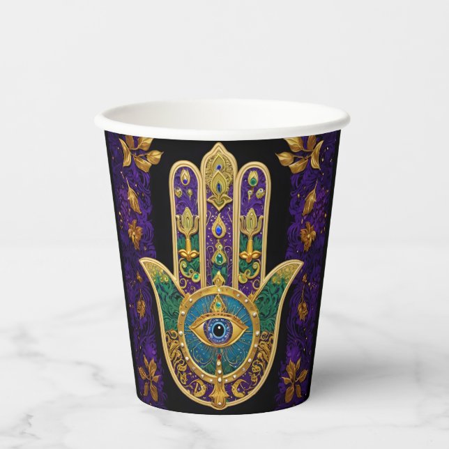 Verziert Gold Third Eye Hamsa Pappbecher (Vorderseite)