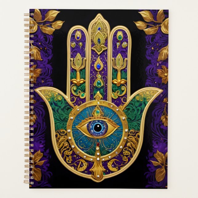 Verziert Gold Third Eye Hamsa Planer (Vorderseite)