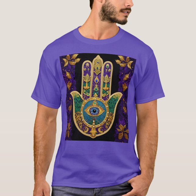 Verziert Gold Third Eye Hamsa T-Shirt (Vorderseite)