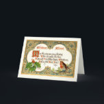 Verziert Gold Vintage Christmas Verse, Robin & Hol Feiertagskarte<br><div class="desc">Richtig detailliertes verziertes Gold und aquamarines,  blumengeschmücktes Medaillon mit dem Gedicht "Weihnachten Glockenspiel" in elegantem antiken Schriftart,  geschmückt mit heiligen und roten Röhren auf einem Ast. Inside bietet ergänzende robingrafische und bearbeitbare Textfelder. Die Hintergrundfarbe ist anpassbar.</div>