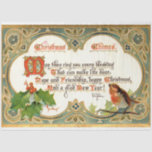 Verziert Gold Vintage Christmas Verse, Robin & Hol Seidenpapier<br><div class="desc">Richtig detailliertes verziertes Gold und aquamarines,  blumengeschmücktes Medaillon mit dem Gedicht "Weihnachten Glockenspiel" in elegantem antiken Schriftart,  geschmückt mit heiligen und roten Röhren auf einem Ast.</div>
