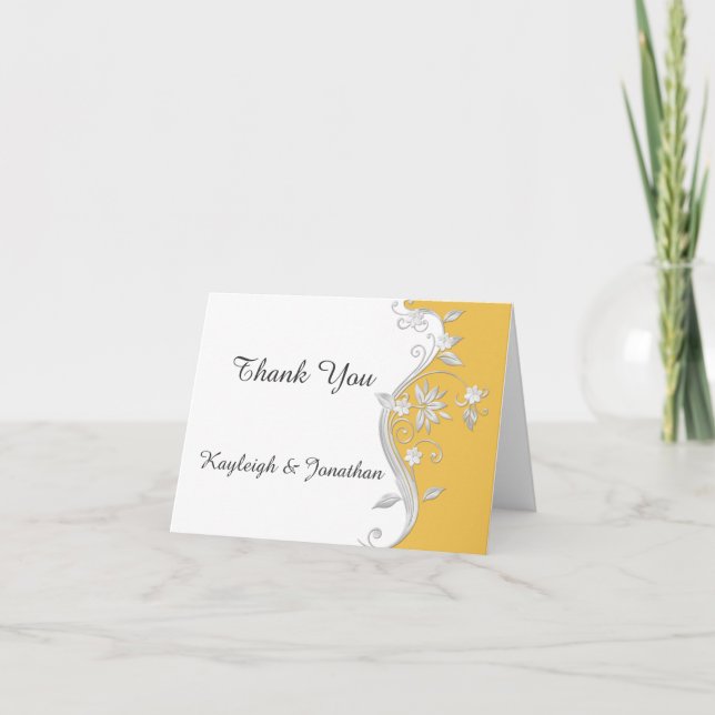 Verziert Golden Yellow Silver White Floral Vielen  Dankeskarte (Vorderseite)