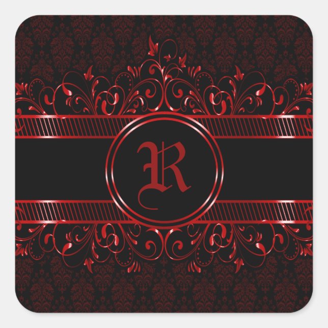 Verziert-Gothic-Mit Monogramm Quadratischer Aufkleber (Vorderseite)