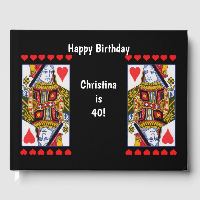 Verziert Happy Birthday Playing Card Herz Königinn Gästebuch (Vorderseite)