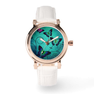 Verziert Jewel Butterflies Blue Armbanduhr
