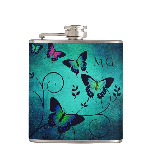 Verziert Jewel Butterflies Flachmann (Vorderseite)