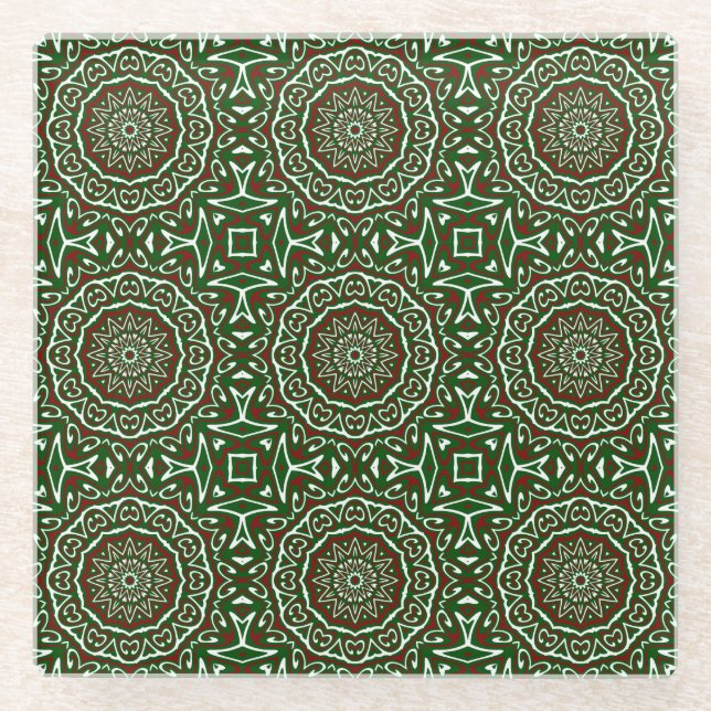 Verziert Maximalist Groovy Christmas Mandala Patte Glasuntersetzer (Vorderseite)