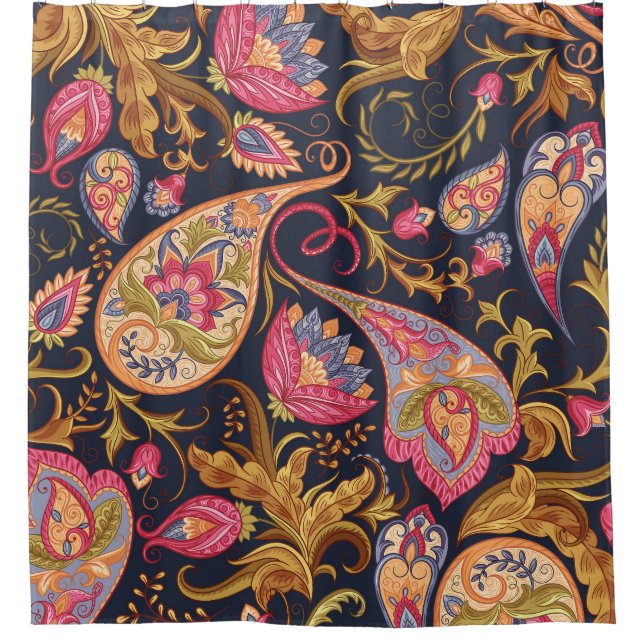 Verziert Paisley: Elegantes, nahtloses Muster. Duschvorhang (Vorderseite)
