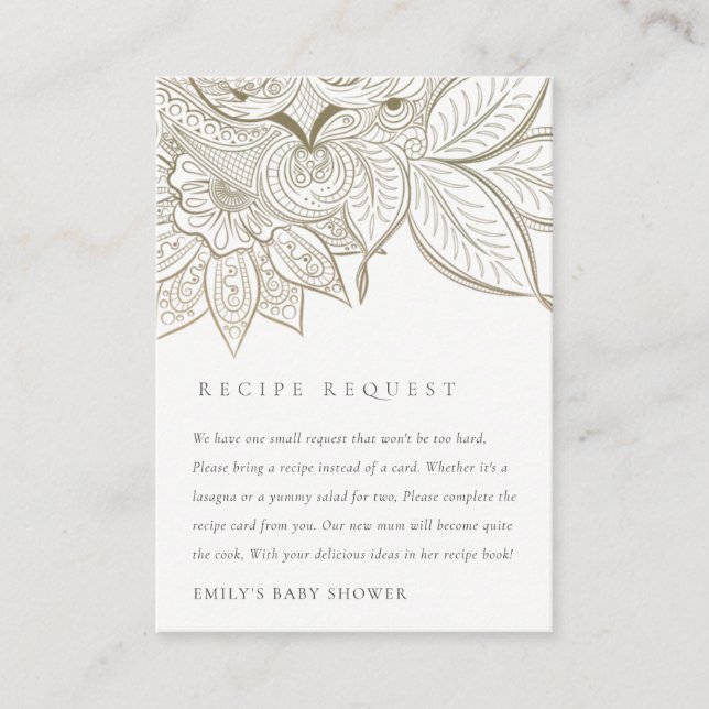 Verziert Paisley Ivory Gold Mum zu Rezept anforder Begleitkarte (Vorderseite)