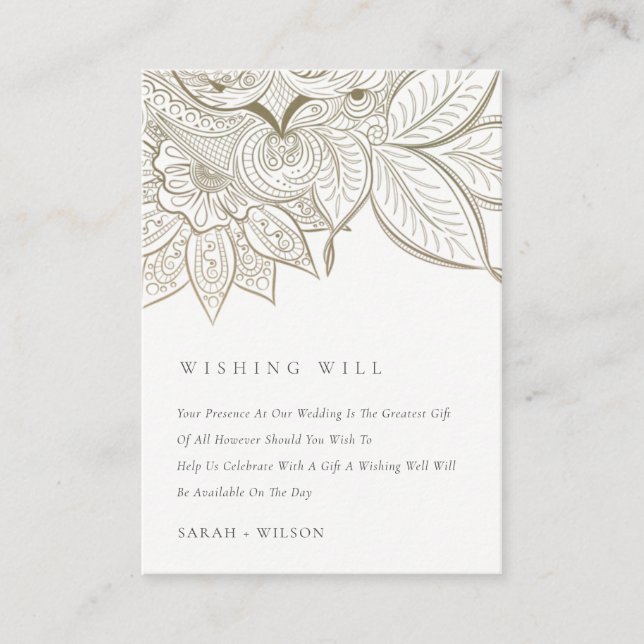 Verziert Paisley Ivory Gold Wedding Wishing Well Begleitkarte (Vorderseite)