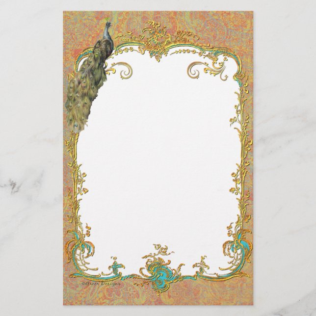 Verziert Peacock in Paisley Art Design Briefpapier (Vorderseite)