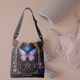 Verziert Pink Blue Gold Stilvolle Butterfly Tragetaschen Mit Langen Trägern