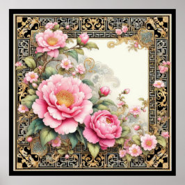 Verziert Pink Peony in extravagantem Chinoiserie R Poster