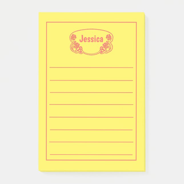 Verziert Red Gerahmt Namplate Graphic Post-it Klebezettel (Vorderseite)