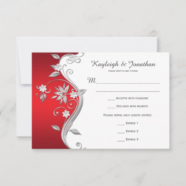 Verziert Red White Silver Blume UAWG RSVP Karte (Vorderseite)