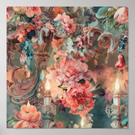 Verziert Rokoko Colorful Florals Poster