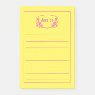 Verziert rosa Gerahmte Namensschild Grafische Post Post-it Klebezettel