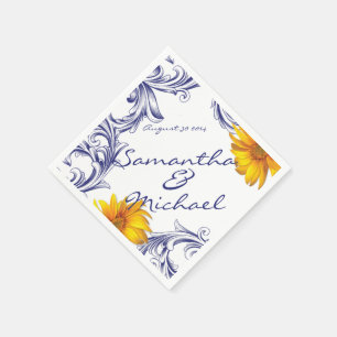Verziert Royal Blue Yellow Sunflores Serviette