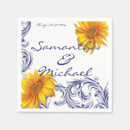Verziert Royal Blue Yellow Sunflores Serviette