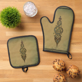 Verziert Treble Clef Ofenhandschuh & Topflappen-Set