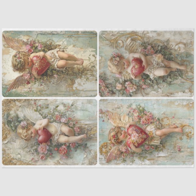 Verziert Valentine Cupids Seidenpapier (Vorderseite)