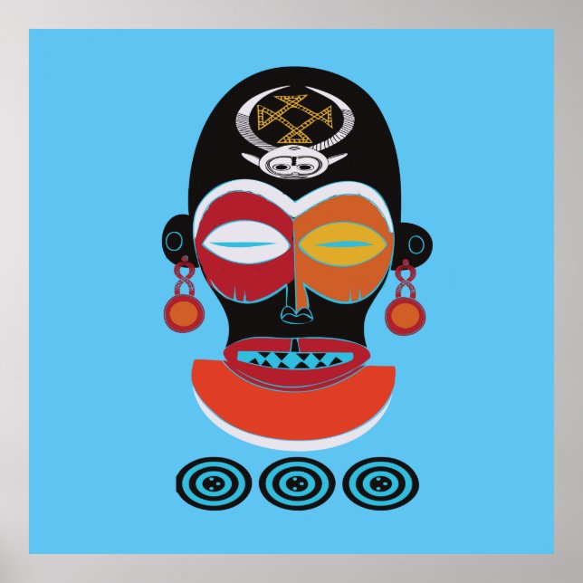 Verzierte Afrikanische Farbenmaske Poster (Vorne)