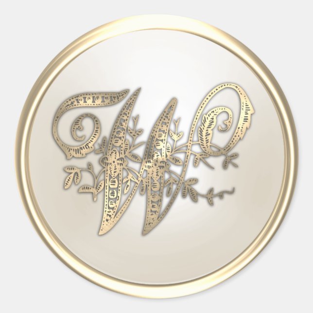 Verzierte Anfangsmonogramm W für Gold und Elfenbei Runder Aufkleber (Vorderseite)