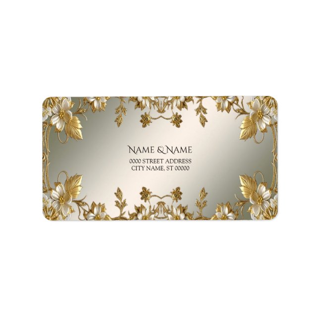 Verzierte Anschrift des White Floral Gold Adressaufkleber (Vorne)