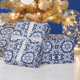 Verzierte antike holländische Delft Bläsermuster Geschenkpapier