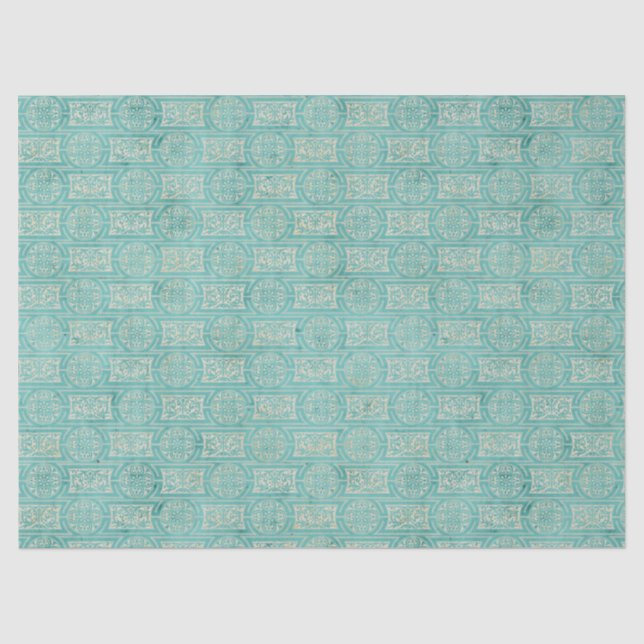 Verzierte Aquamarine Kreise und Rechtecke Seidenpapier (Vorderseite)