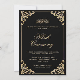 Verzierte Barock Gold Frame Black Nikah Wedding Einladung