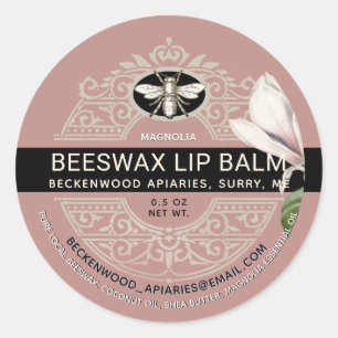Verzierte Bienenwachs Lip Balm Heraldic Bee Magnol Runder Aufkleber