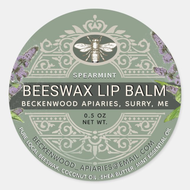 Verzierte Bienenwachs Lip Balm Heraldic Bee Spearm Runder Aufkleber (Vorderseite)