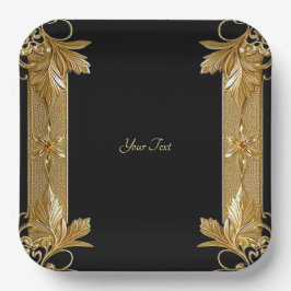 Verzierte Blattplatte aus Gold Black Pappteller